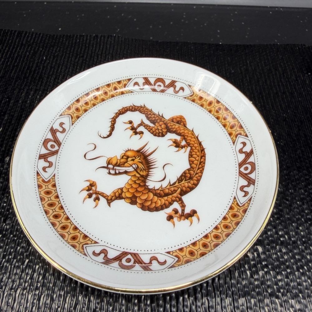 Bareuther Waldsassen Bavaria Germany Dragon Espresso Cup Saucer Set Orange Gold - Picture 12 of 16